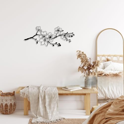 LIYOUYA Cherry Blossom Branch Metal Wall Decor - Rustic Farmhouse Room Decor Simple Japanese Black Wall Art Home Decor for Living Room, Bathroom, Bedroom, Dining Room (Black) - Image 7
