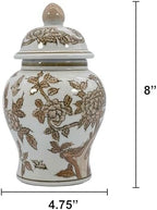 8" Ceramic Ginger Jar w/Lid - Classic Chinese Style Porcelain Jar Tea Storage for Home Decor Decorative Centerpiece Vintage Accent Antique Vase Jingdezhen (Brown & White) - Image 2