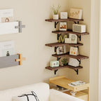 Fixwal Conner Shelves Wall Mounted for Decor, Walnut Brown Set of 5 - Image 5