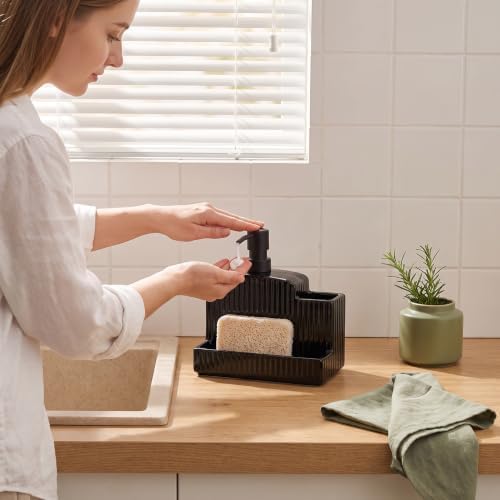RQYIXI 3-in-1 Ceramic Square Soap Dispenser with Sponge Holder,Black,18 Oz - Image 6