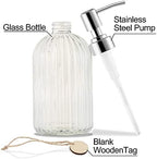 MOCLIF 16 OZ Soap Dispenser，Tempered Glass Clear Vertical Stripe with 304 Rust Proof Stainless Steel Pump Refillable Liquid Hand Soap Dispenser，for Bathroom, Kitchen, Dish Soap，Lotion (Clear) - Image 3
