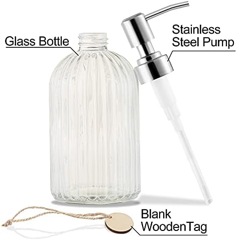 MOCLIF 16 OZ Soap Dispenser，Tempered Glass Clear Vertical Stripe with 304 Rust Proof Stainless Steel Pump Refillable Liquid Hand Soap Dispenser，for Bathroom, Kitchen, Dish Soap，Lotion (Clear) - Image 3