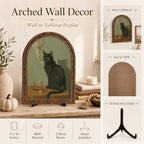 Wooden Sign with Stand Decoration, Black Cat Decor Arched Wooden Frame Tabletop Sign, Vintage Gothic Cat Portrait Shelf Decor for Bedroom Living Room Desk Bookshelf Mantel Office - Image 4