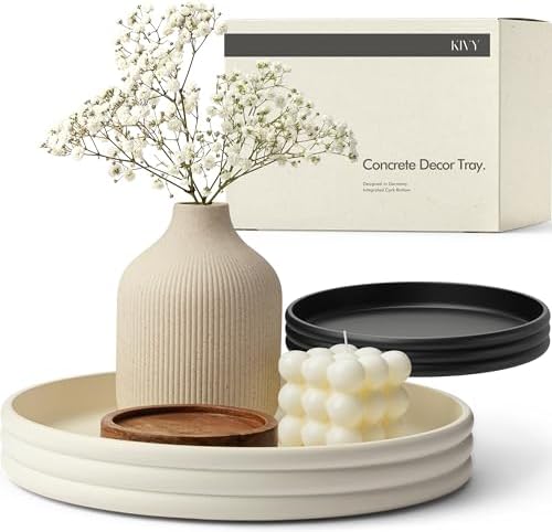 KIVY Round Decorative Concrete Tray 11x1,5 Inch - Circle Coffee Table Tray by KIVY