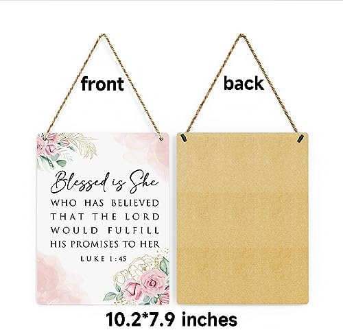 Inspirational Bible Verse Wall Art Decor Pink Luke 1:45 Christian Gifts for Women Scripture Wooden Hanging Sign for Modern Home Office Kids Room Bathroom Bedroom Wall Art Decoration 8 x 10 Inches - Image 7