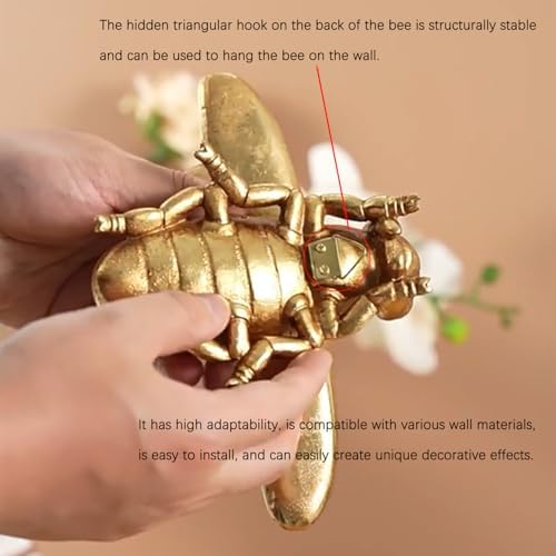 KISWIAR Gold Bee Wall Decor, 3D Hanging Honey Bee Wall Sculpture, Resin Insect Animal Figurine Natural Themed Home Decoration for Tabletop Living Room Bedroom (Antique Gold) - Image 5