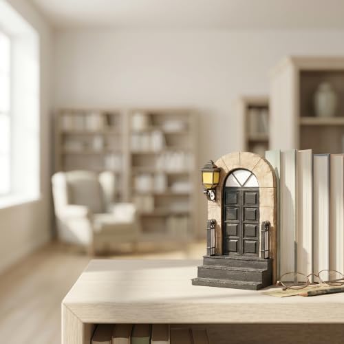 1 Pcs Decorative Bookend with Lighted Lantern, Vintage Resin Book End for Shelves, Unique Book End Weighted Rustic Book Holder for Home, Office and Library Decor (A) - Image 5