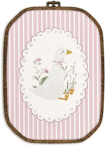 dvhdajed Goose Wall Art Decor, Goose Nursery Room Decor,Cute Gooses Framed Canvas Art,Pink Coquette Girl Nursery Octagon Wall Hanging Decoration for Bedroom Living Room Bathroom Nursery,10.2x7 Inch by dvhdajed