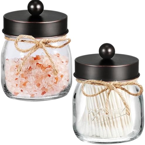 SheeChung 2 Pack Glass Mason Jar Qtip Holder with ORB Stainless Steel Lids by SheeChung