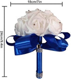 Wedding Bouquets for Bride, Bridal Flowers for Wedding, Bride Bridesmaid Hand Flowers Bridal Bouquet Crystal Diamond Silk Roses, Artificial Flowers Bouquet for Church Wedding Party (Blue) - Image 3