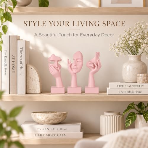 3 Pcs Thinker Small Statue Set - Pink Art Abstract Home Accent Figurines for Decor Woman Apartment Bookshelf Floating Shelf Coffee Table Office Desk Bathroom Counter Decor (3 Pcs Pink, 6") - Image 2