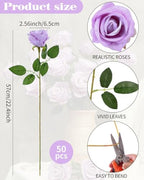 Coferset 50pcs Velvet Artificial Roses Flowers in Bulk,Lavender Purple - Image 6