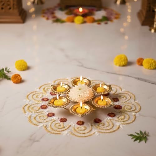SATVIK Traditional Metal Urli for Decoration – Set of 6 | Antique Finish Decorative Urli Bowls for Floating Flowers, Diyas & Candles | Metal Urli for Home, Temple & Festive Décor - Image 3