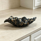 12" Large Decorative Bowl decor, Modern Home Decoration Scallop Bowl,Fashion Key Bowl for Entrance Table, Decorative Fruit Bowl for Kitchen Counter, Ruffle Decor, Marble Black - Image 2