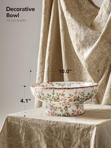 LE TAUCI 10" Ceramic Decorative Bowl, Key Bowl for Entryway, Handcrafted Sturdy Pedestal Bowl, French Country Fruit Bowl for Kitchen Counter, Centerpiece, Vine Green - Image 3