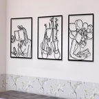 CHENGU 3 Pieces Metal Minimalist Abstract Woman Wall Art Line Drawing Wall Art Decor Single Line Female Home Hanging for Kitchen Bathroom Living Room by CHENGU