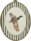 dvhdajed Vintage Mallard Duck Oval Wall Art Decor, Cabin Mallard Ducks Green Striped Framed Canvas Art, Duck Hunting Decorations, Rustic Animal Wall Hanging Decor for Toddler Room Bedroom, 8.7x11.3 by dvhdajed