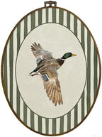 dvhdajed Vintage Mallard Duck Oval Wall Art Decor, Cabin Mallard Ducks Green Striped Framed Canvas Art, Duck Hunting Decorations, Rustic Animal Wall Hanging Decor for Toddler Room Bedroom, 8.7x11.3 by dvhdajed