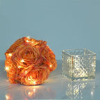 Silk Roses in Glass Vase with LED, Low Centerpiece for Table, Orange - Image 6