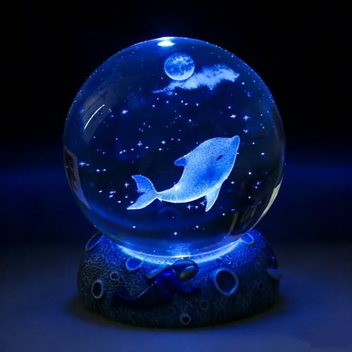 Dolphins 3D Crystal Ball 2.4in Oceans Glass Sphere Gifts for Girls, Boys by COQIRAUSEN