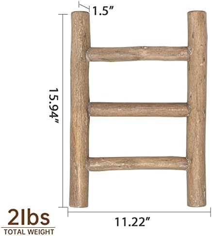 FUIN Tea Towel Ladder, Mini Rustic Solid Wood Decorative Ladder, Brown - Image 4