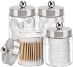 Tbestmax Glass Qtip Holder Dispenser, 10-Ounce Bathroom Containers Apothecary Jars with Metal Lids for Cotton Ball Swab Pad (4 Pack) by Tbestmax