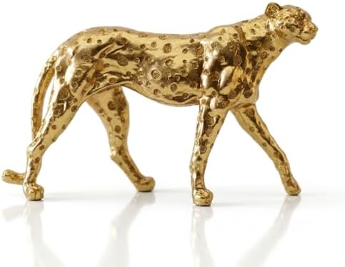 Cheetah Statue Gold Home Decor Walking Leopard Figurines by ZHAOXIANG