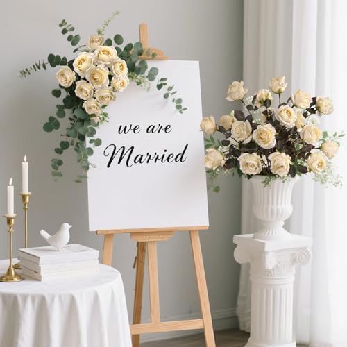 Artificial Flowers Artificial Roses 23.2In Fake Roses Long Stem Artificial Flowers for Tall Vase Silk Rose Suitable for Indoor Decor Wedding Party Decor DIY Bouquet Autumn (Milky White，20PCS) - Image 6