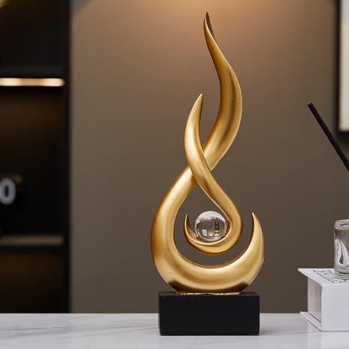Modern Abstract Art Table Decoration,Resin Flame Statue Modern Centerpiece Ornaments for Living Room Great Gift Idea Home Decor,Collectibles (Gold) - Image 6
