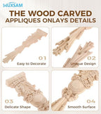 4Pcs Wood Carved Appliques Onlays Unpainted Carving Decals Mouldings Trim - Image 3