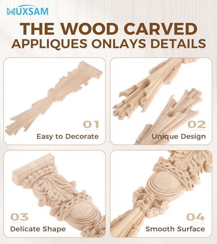 2Pcs Wood Carved Appliques Onlays Unpainted Carving Decals Mouldings Trim - Image 3