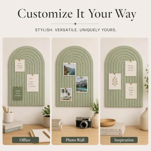 Large Arched Felt Bulletin Board, Sized 36" x 24" for Office & Wall Decor – 6 Customizable Adhesive Tiles with Pins are Perfect to Display Your Photos (Sage Green-A) - Image 5