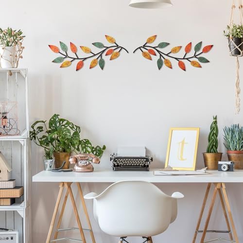 Zhengmy 2 Pcs Metal Leaf Wall Art Vine Branch Decor,Lively Colors - Image 3