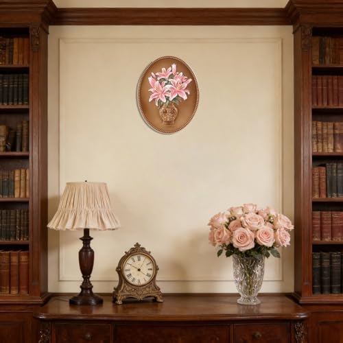 SIKOO Vintage Wall Sculptures Bronze Gold Lily Wall Art Hand Painted Ornate Wall Hanging Decoration Antique Pediment Wall Statue Ornament Decor Gallery for Kitchen Bedroom Living Room - Image 3