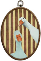 Whimsical Red Stripe Goose Art, Cottage Core Oval Wall Decor, Waterproof by Unknown