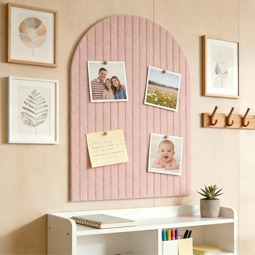 Large Arched Felt Bulletin Board, Sized 36" x 24" for Office & Wall Decor – 6 Customizable Adhesive Tiles with Pins are Perfect to Display Your Photos (Pink) - Image 6