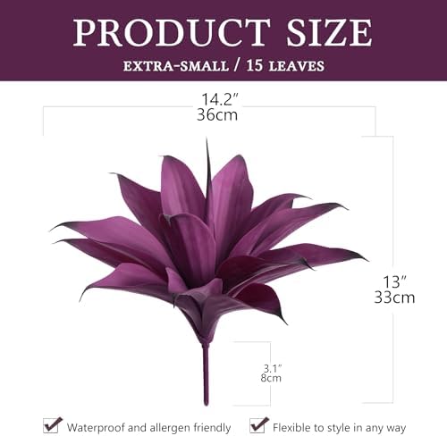 Artificial Flowers for Outdoors Artificial Agave Fake Plants Faux Agave Artificial Plants Outdoor Fake Flowers Outdoor Faux Plants Indoor Uv Resistant Artificial Plants 14.2In(Purple，2pcs) - Image 2