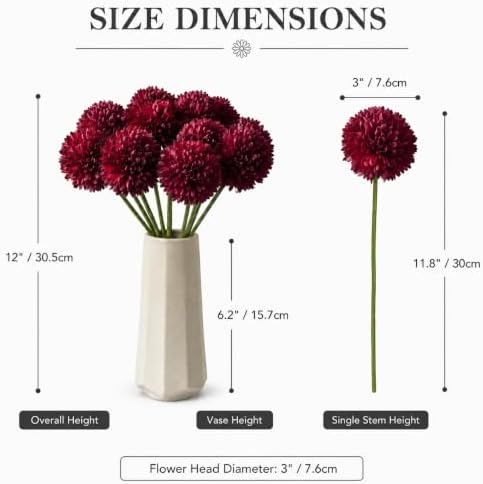 Mandy's 12pcs Artificial Burgundy Ball Chrysanthemum Flowers - Image 3