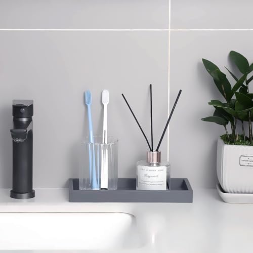 Silicone Bathroom Vanity Tray Dish Soap Holder Sink Organizer, Grey - Image 2