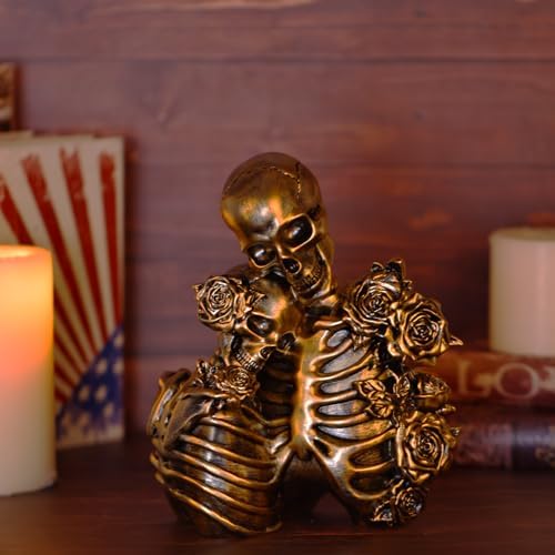 Halloween Skeleton Decor, Gothic Skeleton Couple Resin Statue with Roses - Image 5