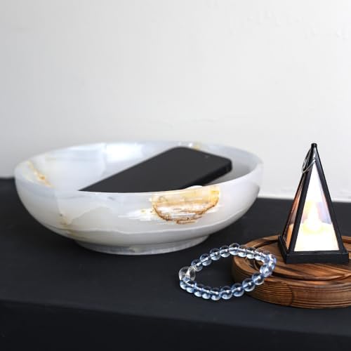 Luxury Decorative White Onyx Bowl, Large Key Bowl For Decor - Image 5