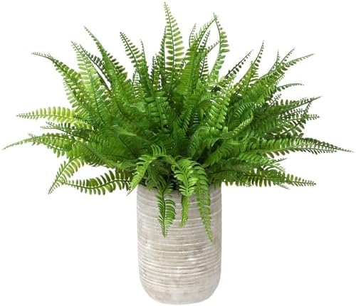Artificial Boston Ferns Plants, Fake Plastic Fern Grass Faux Shrubs Plastic Leaves Simulation Greenery Bushes for Home Decor Indoor Outdoor Garden Wedding Decoration Yard Vase Planter Filler – 8 Pack - Image 3