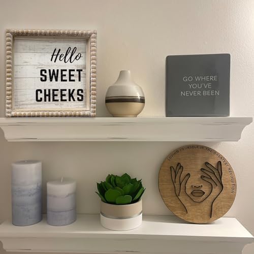 Boho Farmhouse Wooden Framed Bathroom Decor Signs, Funny Restroom Decorative Plaque Small Cute, Toilet Rules Shelf Decoration (Hello Sweet Cheeks) - Image 2