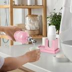 Glass Mouthwash Dispenser for Bathroom, 16 OZ Mouthwash Dispenser with Pour Spout and Wood Cup Holder and Tray, Mouth Wash Bottle Container, Farmhouse Kitchen Bathroom Decor and Accessories, Pink - Image 6