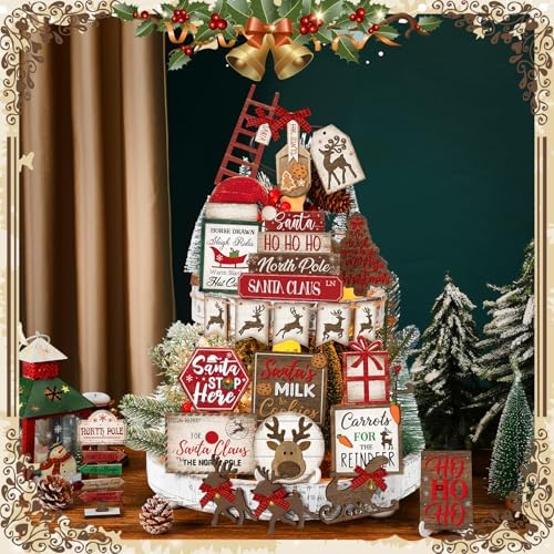 Croblissful 23 Pcs Christmas Tiered Tray Decor set, Red, Elk - Image 6