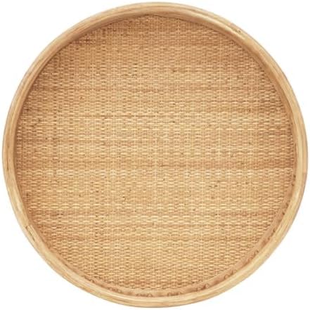FINECASA Round Rattan Coffee Table, Modern Unique Farmhouse Tray Top Center - Image 6