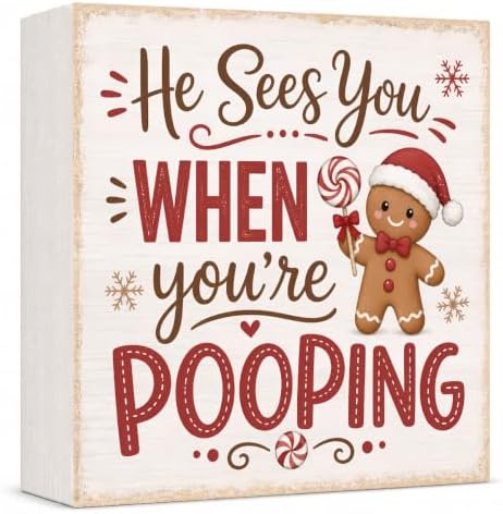 Christmas Bathroom Decor Gingerbread Wooden Box Sign by GUDIO