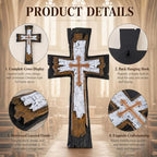 Rustic Layered Wall Cross Decor - 12 Inch Vintage Resin Hanging Crucifix with Gold Accents, Distressed Wood Style Decorative Cross with Keyhole Hanger for Home Altar, Living Room, or Religious Gift - Image 4