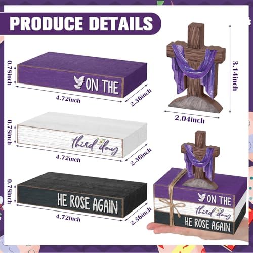 Geelin 4 Pcs Easter Christian Table Decoration Wooden Book Stack Signs - Image 3