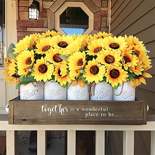 Mocoosy 4 Bunches Artificial Sunflower Bouquets, Fake Sunflowers with Stems, Silk Wildflowers Realistic Yellow Faux Sun Flowers for Wedding Decorations Fall Floral Arrangements Home Garden Table Decor - Image 6